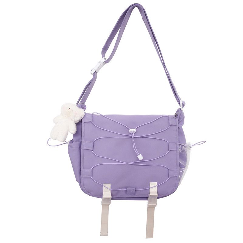 2025 New Large Capacity Crossbody Transparent Pain Shoulder Girl Solid Color Flip Cover Student Class Bag_voghion.com