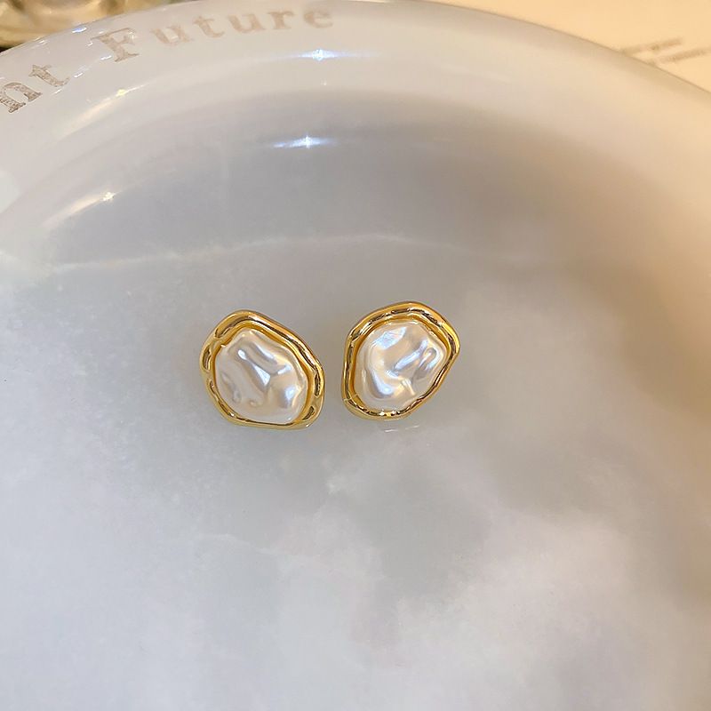 Orecchini a bottone in metallo argentato con perle geometriche, stile francese, personalità, moda, temperamento, nuovi gioielli_voghion.com