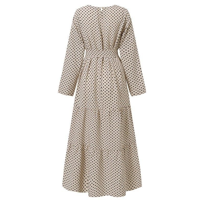 New Muslim Moroccan polka dot long sleeved dress with fashionable waistband, sun dress, party robe_voghion.com