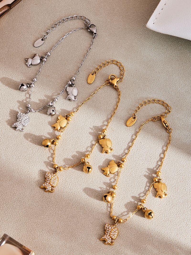 Fangtang 5A Zircon Dog Bell Shaped Multi Accessory Bracelet Necklace Set Stainless Steel Material_voghion.com