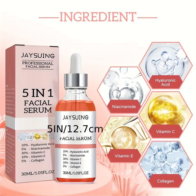 5-in-1-Gesichtsserum, intensiv feuchtigkeitsspendendes Gesichtsserum, glättende Hautpflege, Retinol, Hyaluronsäure, Niacinamid, Vitamin C und Vitamin E | Alle Hauttypen_voghion.com