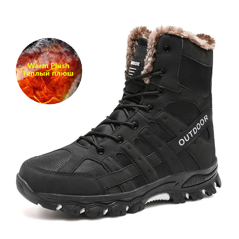Bottes d'hiver de marque pour hommes, bottes de neige épaisses et chaudes, à lacets, bottines pour hommes, bottes de moto imperméables pour hommes, taille 47_voghion.com