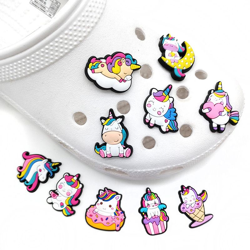 10er Set vun Cartoon Séiss Eenhoorn Schong Blummendekoratioun Schnalle Personaliséiert DIY Gaart Schong Schnalle Accessoiren_voghion.com
