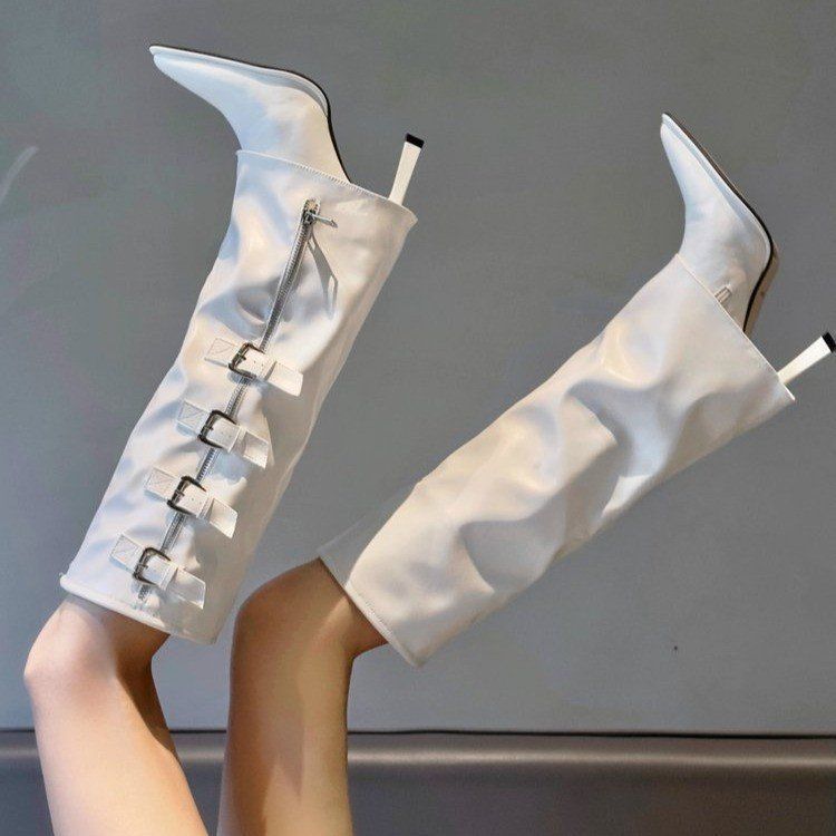 2025 Fall/Winter New High-Heeled Stiletto Ankle Boots Pointed-Toe Buckle-Fastened Boots_voghion.com