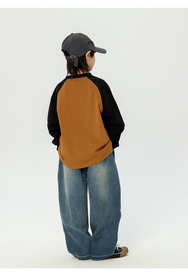 Japanese Retro T Shirt New Boys' Raglan Long Sleeved T Shirt Casual Small And Medium Sized Children's Stylish Top Tee Trend_voghion.com