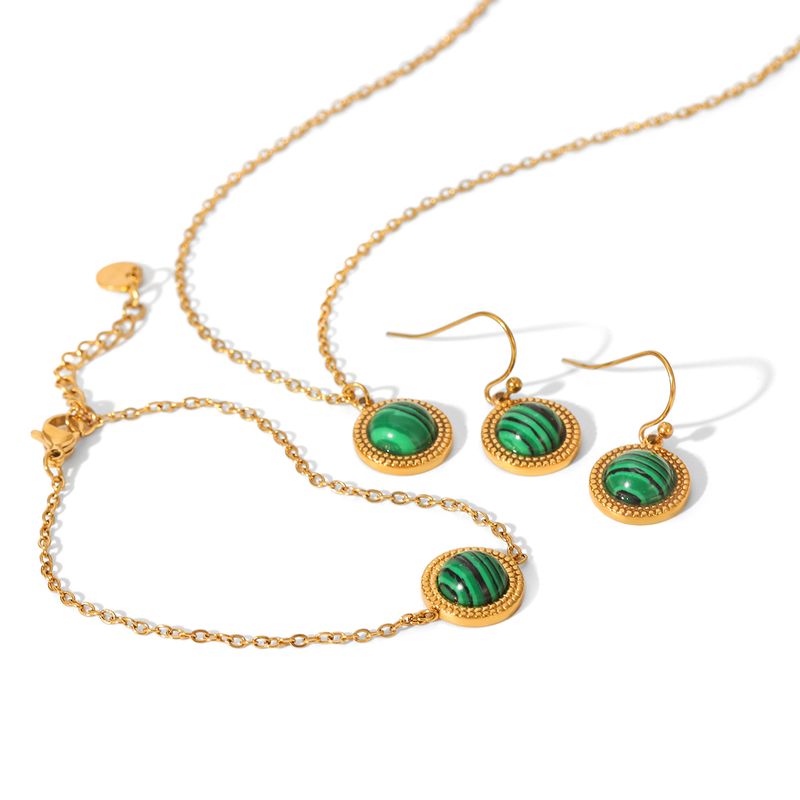 Huangchao 1 collana in malachite o 1 braccialetto o 2 orecchini per donna, gioielli di moda in acciaio inossidabile placcato oro 18 carati_voghion.com