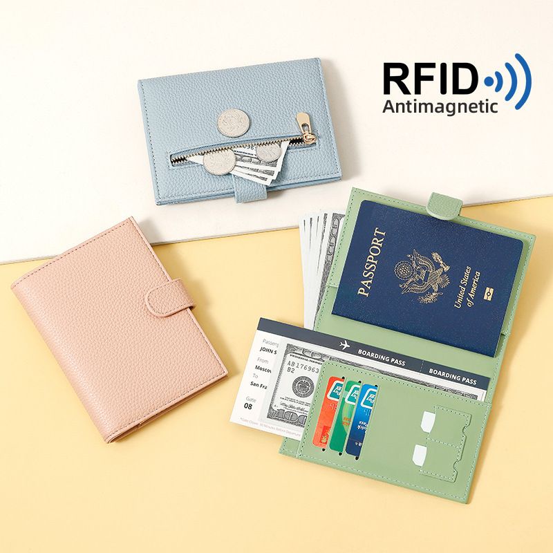 Anti-theft RFID Blocking Women's Leather Passport Holder Large Capacity Document Organizer Air Ticket Protector With_voghion.com