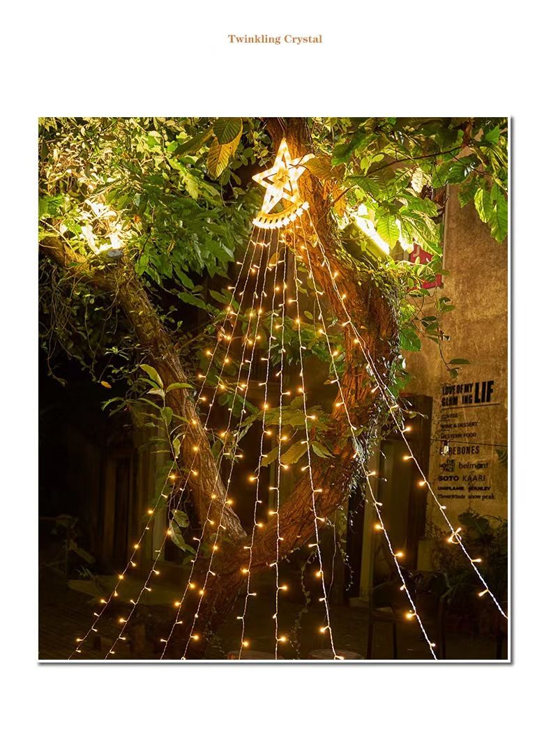 Five pointed star waterfall lamp LED water lamp meteor lamp star lamp garden layout Christmas decoration lamp trailing lamp_voghion.com