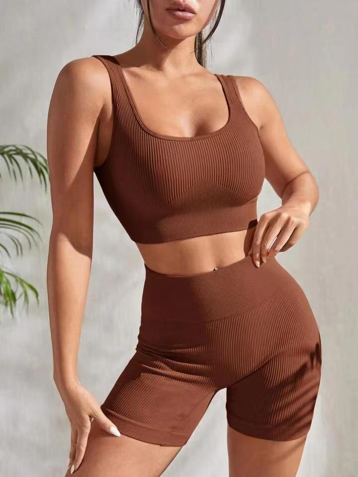 Pantaloni scurți cu sutien cu filet fără sudură Costum pentru yoga Pantaloni scurți pentru ridicarea fundului Îmbrăcăminte pentru yoga Femei_voghion.com