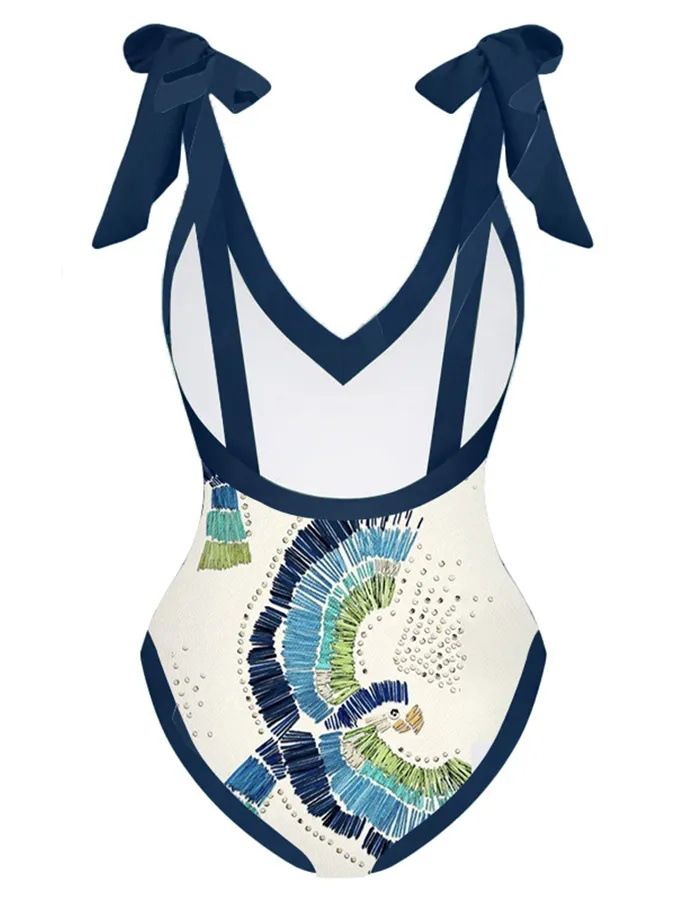 Printed One-Piece Swimsuit With Wrap Skirt – Stylish & Sun-Protective Swimwear For Women_voghion.com