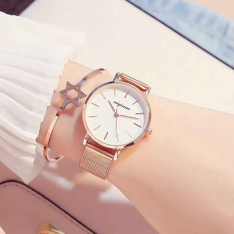 Yamaler mode femme bracelet en alliage cadran rond sans chiffres Quartz analogique montre-bracelet cadeau_voghion.com