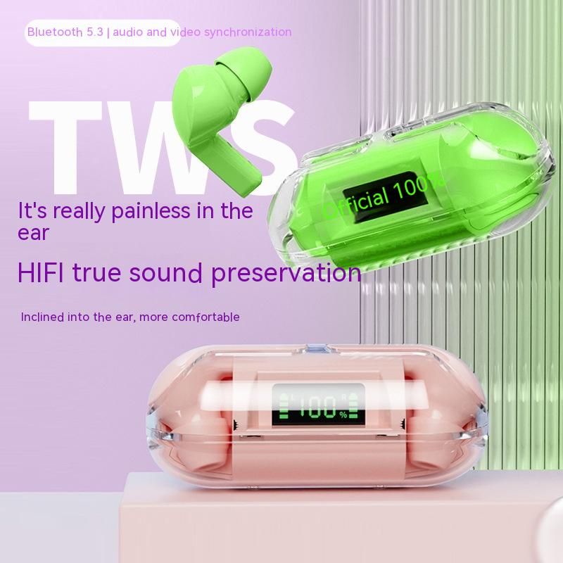 Wireless headsets TWS Bluetooth 5.3 Earbuds Transparent Sports Earphone LED Digital Display_voghion.com