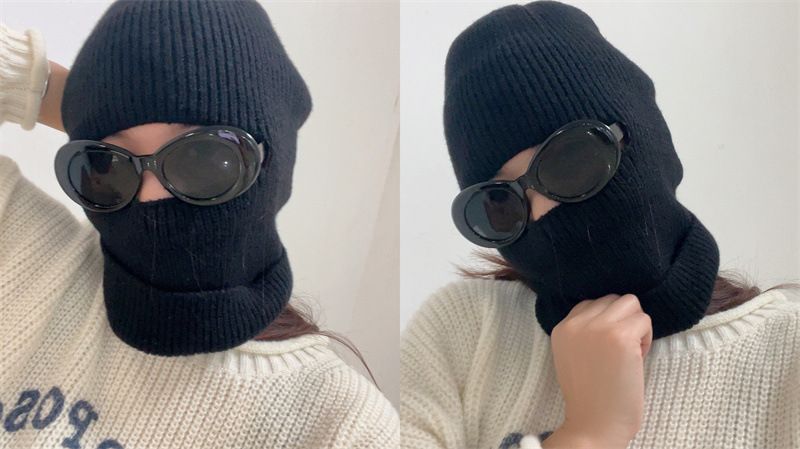 Balaklava, én lue, to bruksområder, vindtett lue med ansiktsbeskyttelse for høst og vinter, strikket lue med pullover, ulllue, nakkebeskyttelse_voghion.com