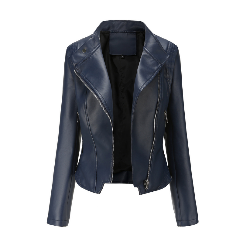 Dammekleedung Neie PU Lapel Schlank Liederjacket Fréijoer an Hierscht Dënn Langarm Mantel Kuerzjacket_voghion.com
