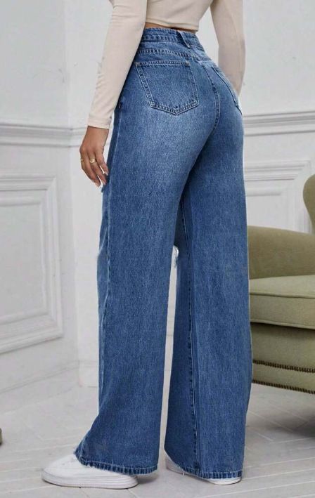 Abbigliamento da donna Pantaloni a gamba larga semplici e strappati alla moda versatili_voghion.com