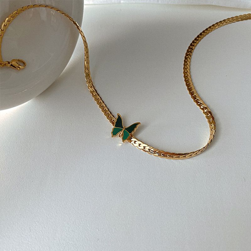 Collana a farfalla in acciaio e titanio per donna, design di nicchia raffinato, catena cubana elegante e di alta qualità per clavicole, donne basse, design, catena,_voghion.com