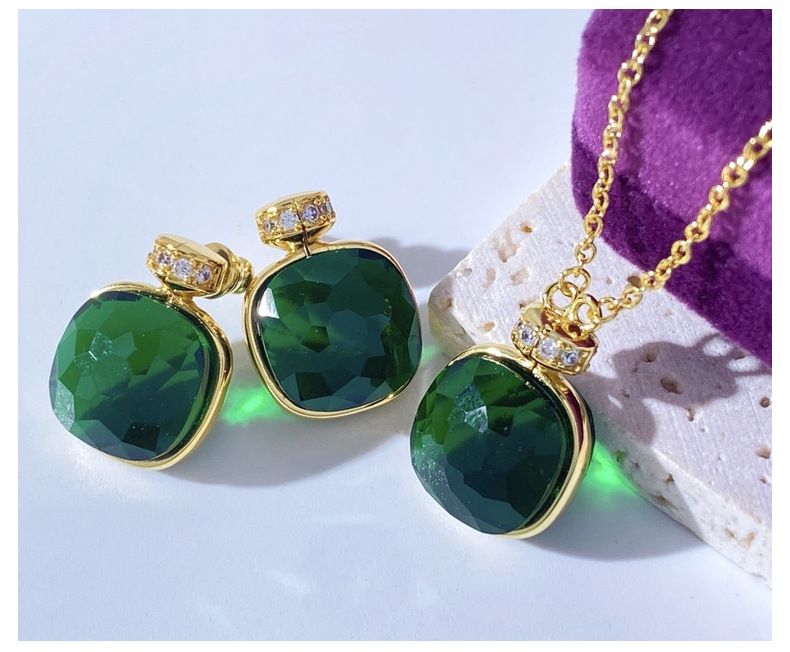 Damessieraden Creatief origineel ontwerp Parfumfles Kristallen enkele bloem ketting Oorbellen Kunstmatige kristal ketting Oorbellen_voghion.com