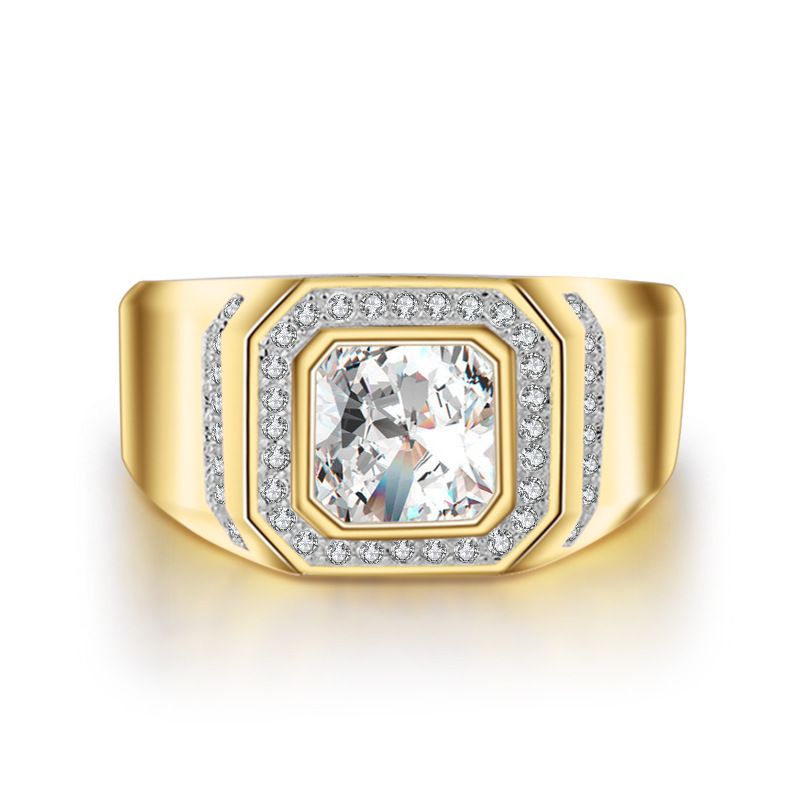 MJZ034 Simulated Square Diamond, Full Arm Set, Wealthy Diamond Ring, Trendy Men's Wide Version, Large Ring_voghion.com