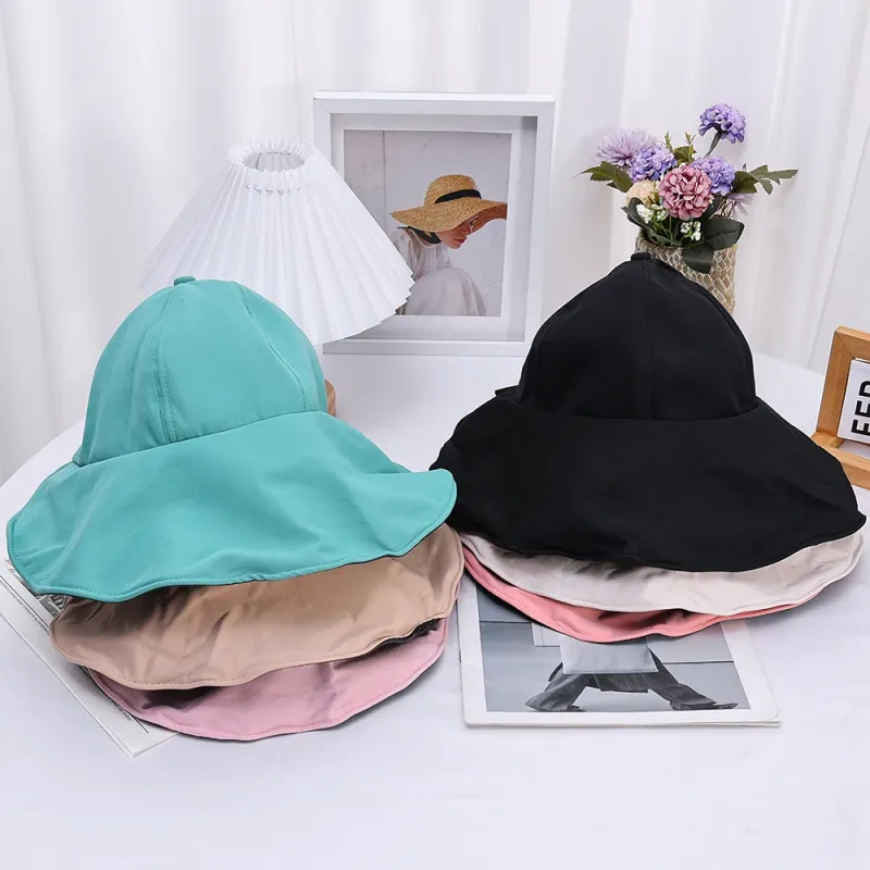 Cappello estivo da donna alla moda per il sole, tesa larga, protezione UV per il collo, cappelli da spiaggia, fiocco, cappelli da pescatore, pieghevoli, coda di cavallo, viaggio, Panama_voghion.com