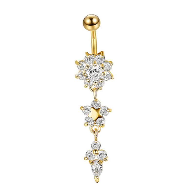 Yamaler Lady strass fiore in acciaio inossidabile ombelico anello piercing gioielli_voghion.com