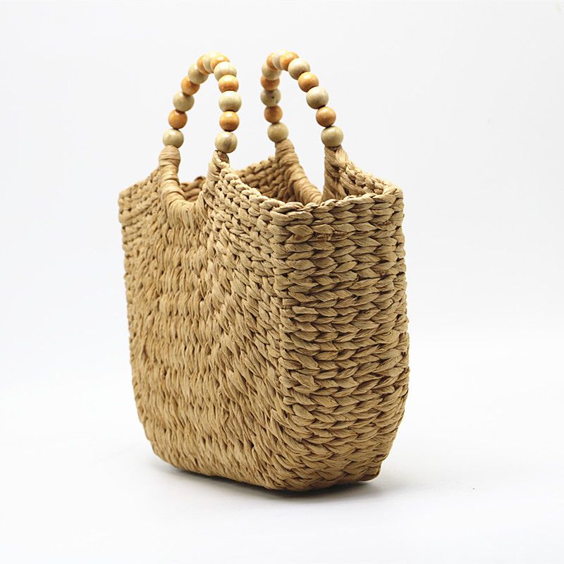 2024 Craft New Wooden Pearl Moon Borsa grande da donna in tessuto di erba da spiaggia di cammello, portatile_voghion.com