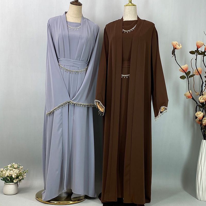 Ramazan Nida Müslüman Seti Çıkarılabilir Zincir Abaya Fas Düğün Kaftan Afrika Siyah Elbise Dubai Uzun Kadın Abiye Kaftan_voghion.com