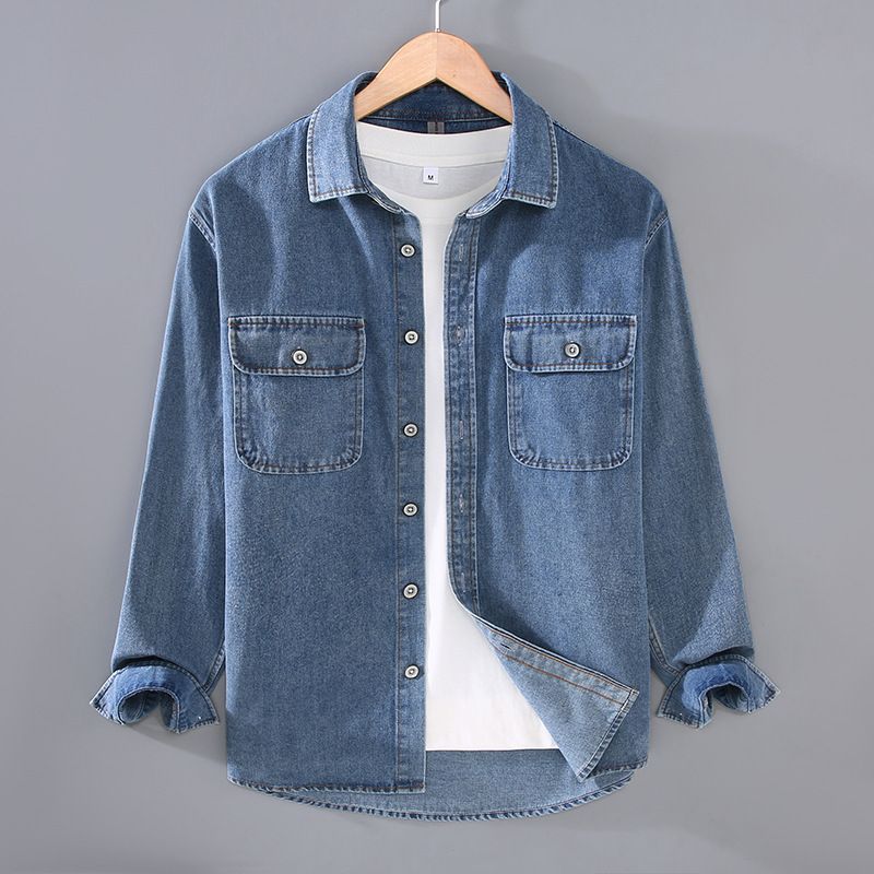 Arbeitskleidung Langarm Jeanshemd Herren Loose Casual Frühling Herbst Neue Hemdjacke Herrenmode_voghion.com