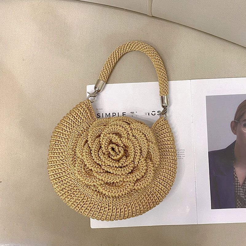Bolso de mano estilo picnic pastoral floral tejido a mano, de moda, con diseño de nicho, informal, sencillo, con monedero y pintalabios._voghion.com