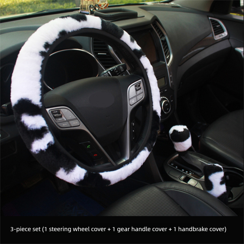 Cow Pattern Plush No Inner Ring Band Elastic Handlebar Grip Gear Shift Handbrake Cover Armrest Box Pad Set_voghion.com