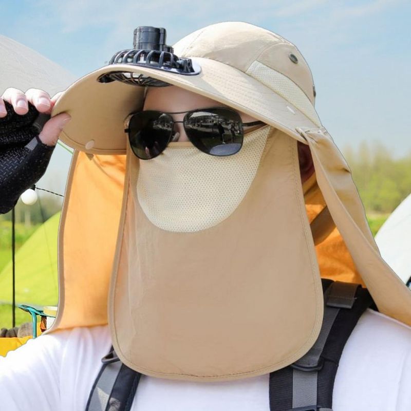 Cappello da pescatore alla moda da uomo, con cappuccio e ventola di raffreddamento, protezione completa, parasole, campeggio, anti-UV, traspirante, a tesa larga, per esterni_voghion.com