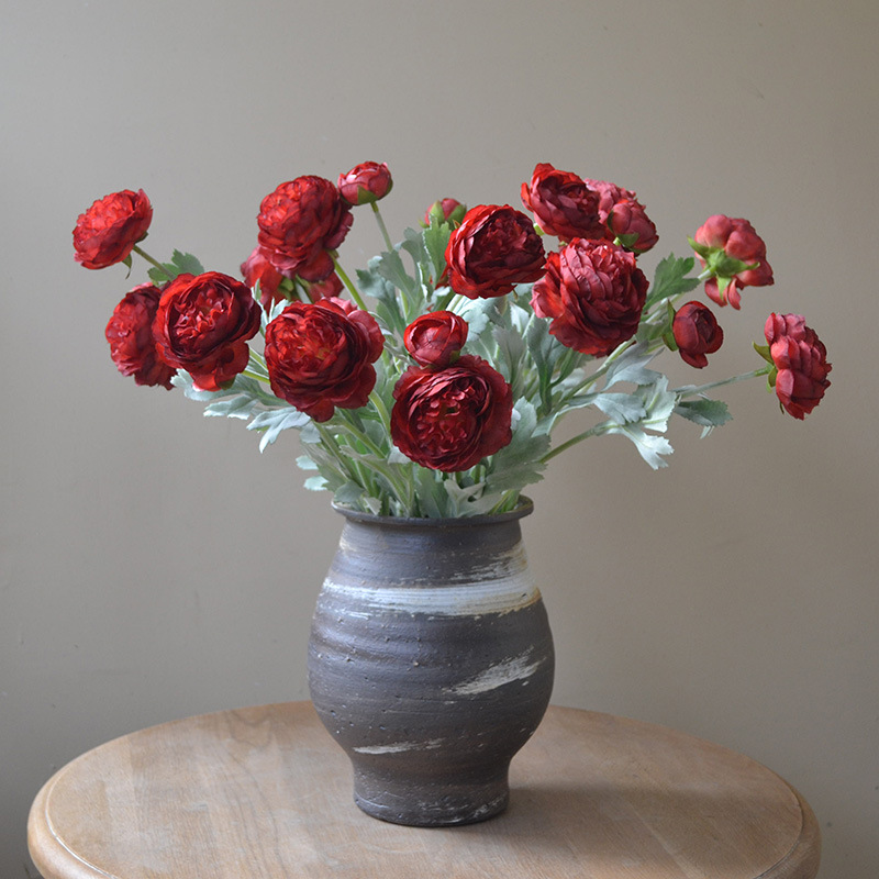 Wholesale artificial flowers with 3 heads of flocked Qianzi dew lotus camellia Lulianyang peony peony Nordic simple temperament artificial flowers_voghion.com