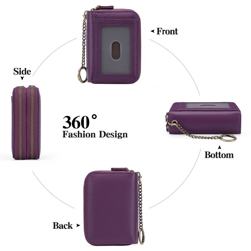 First Layer Cowhide Double Layer Zipper Organ Card Holder Women's rfid Anti-Magnetic Leather Key Case Card Holder ID Card Holder_voghion.com