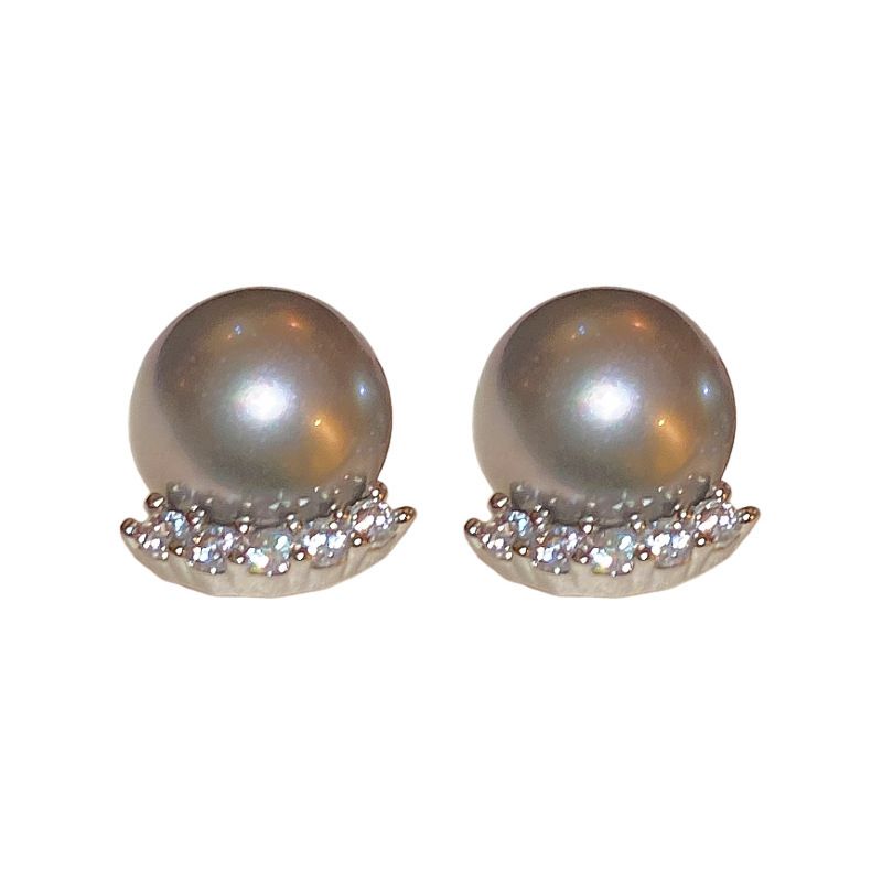 Orecchini di lusso francesi leggeri con perle di diamanti in vero oro placcato in argento e ago intarsiato, alla moda ed eleganti._voghion.com