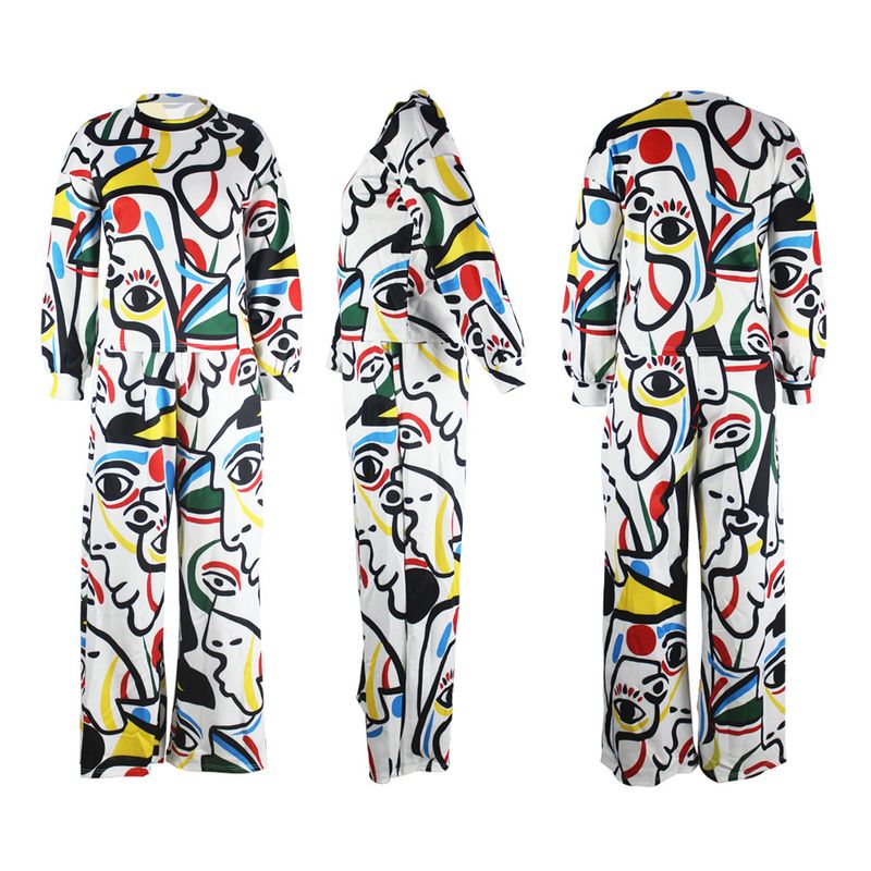 Ensemble deux pièces ample à imprimé pop et contrasté pour femmes_voghion.com