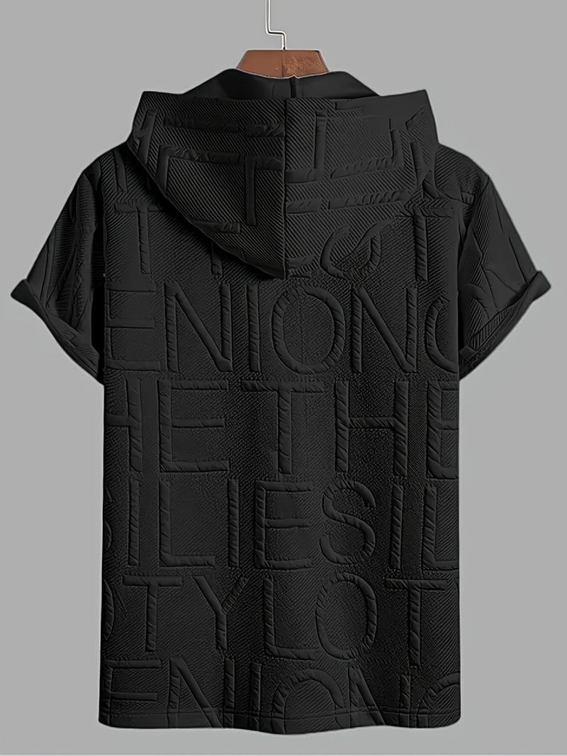 Men's Clothing Men's Short Sleeved, Letter Printed Hooded T Shirt, Jacquard Style_voghion.com