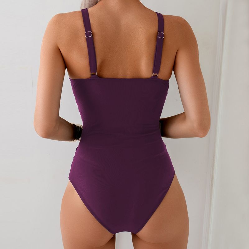 Maillot de bain une pièce en nylon à bretelles croisées pour femmes, maillot de bain une pièce froncé, commerce extérieur_voghion.com