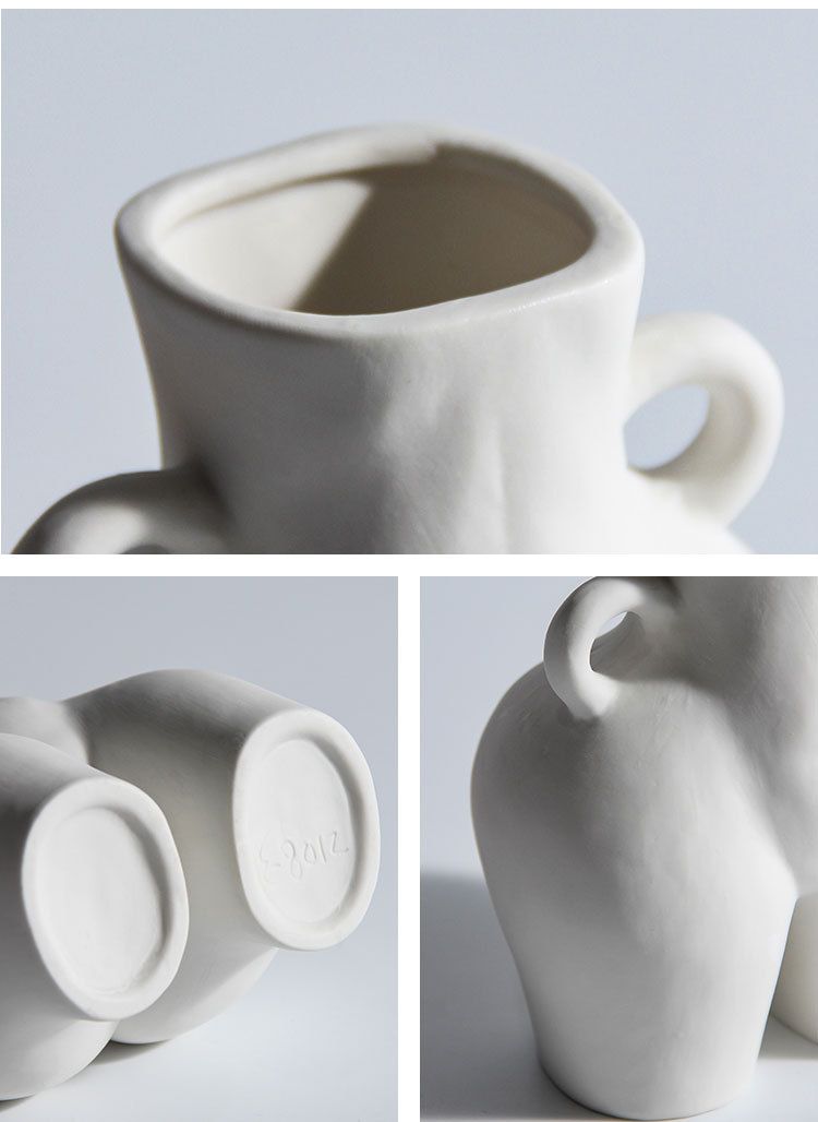 Minimalist White Ceramic Vase – Modern Abstract Sculpture For Dried Flowers & Home Decor, Handcrafted Matte Finish_voghion.com