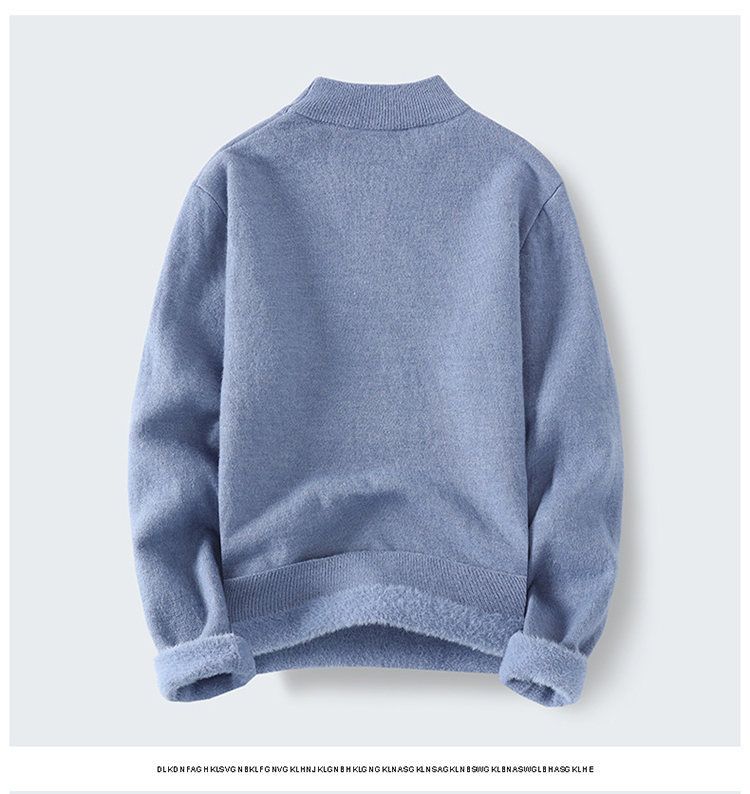 Men's Winter Thermal Fleece Knit Sweater - Semi-Turtle Neck Warm Base Layer, Solid Color Casual Pullover For Cold Weather_voghion.com