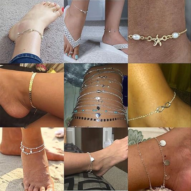 Ensemble de 20 bijoux de cheville pour femme, tendance et polyvalent, turquoise, géométrique, été_voghion.com