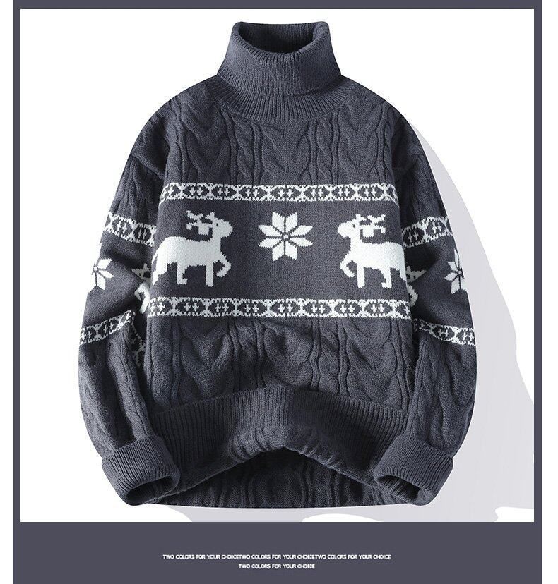 Herren-Winterstrickpullover mit Cartoon-Jacquard – Pullover mit hohem Kragen, lange Ärmel, dickes Fleecefutter (M-4XL, 5 Farben, maschinenwaschbar)_voghion.com