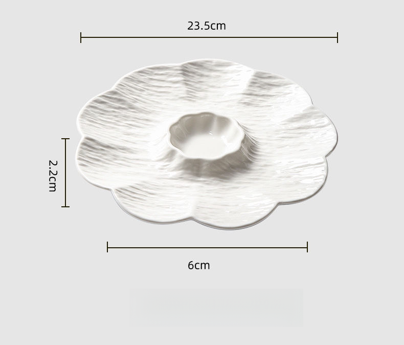 Piatto per gamberetti in ceramica bianca con aceto, scomparto speciale per ravioli domestici, piatto per la colazione, piatto per patatine fritte_voghion.com