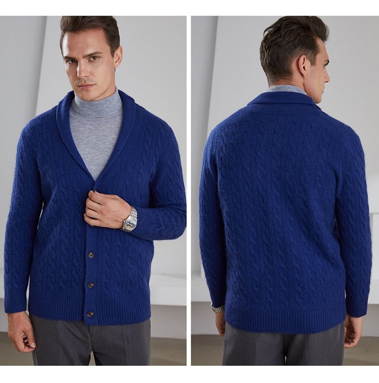 Men's Clothing 2024 Autumn and Winter new cashmere cardigan men's thickened cardigan shawl collar wool sweater casual coat_voghion.com
