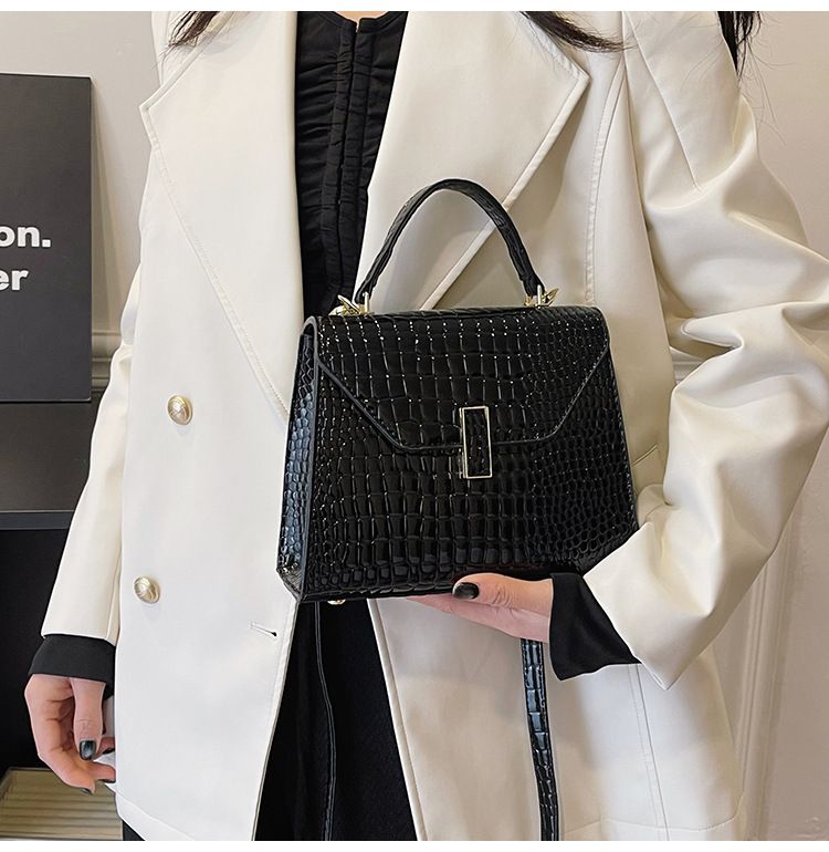 Sac à main en cuir laqué de grande capacité pour femmes, motif de pierre, épaule unique diagonale, vent croisé, nouvelle collection automne/hiver 2023_voghion.com