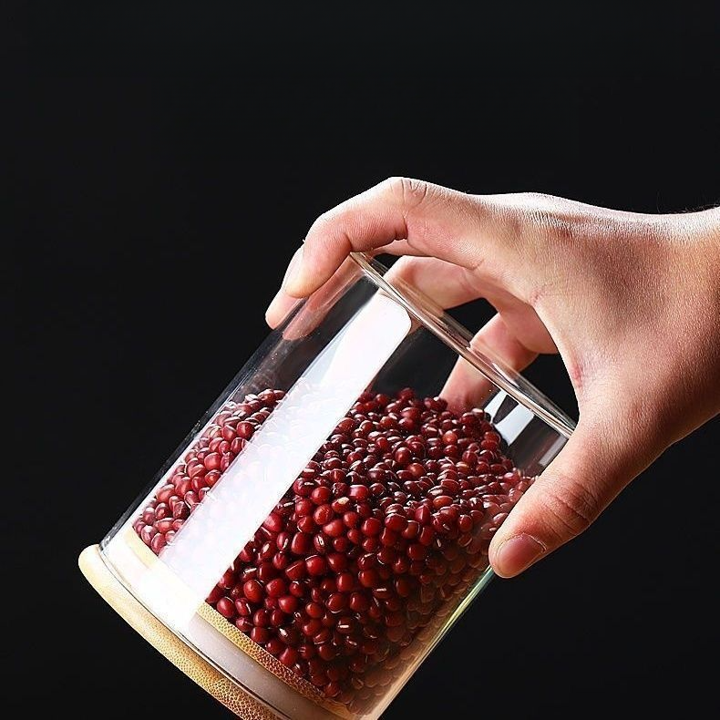 Tea Canister Sealed Container Grain Storage Jar Transparent Glass Bottle Set_voghion.com