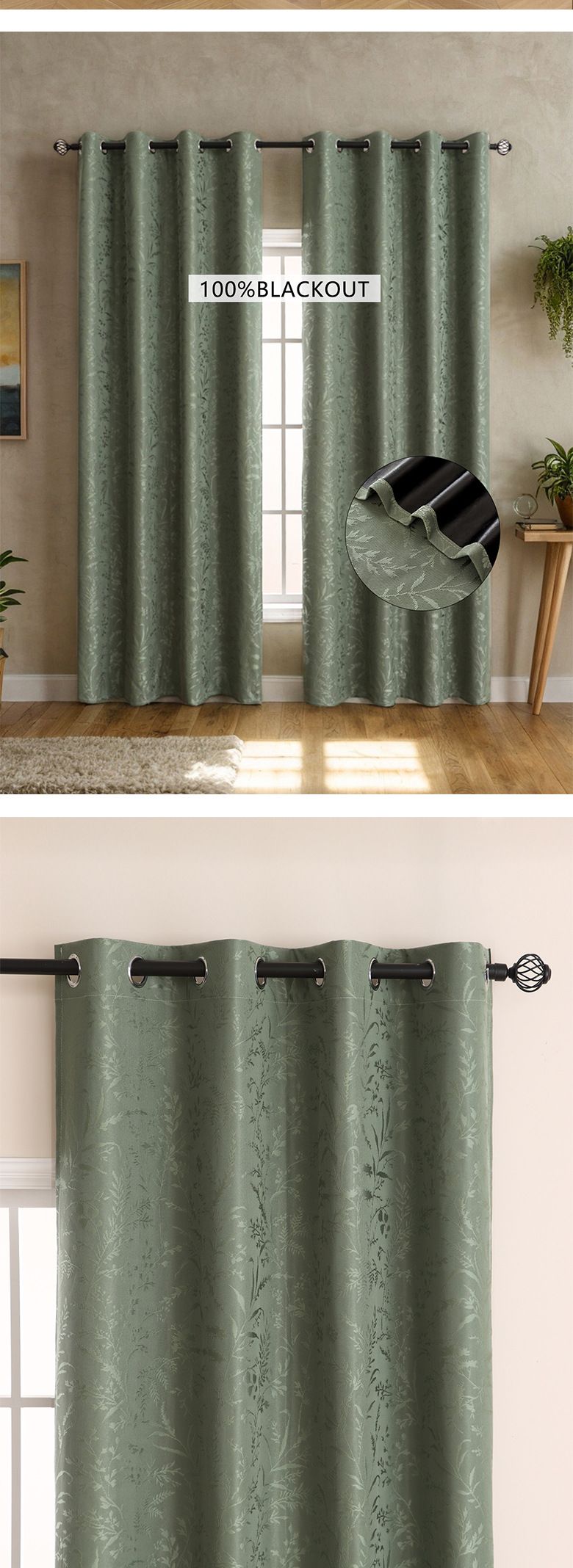 Blackout Curtains With Jacquard Design For Living Room & Bedroom - Thermal Insulated, 100% Light Blocking, 1 Panel (Orange/Green)_voghion.com