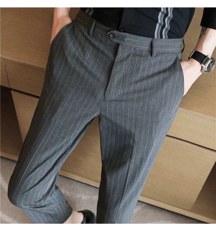 Summer main promotion of thin casual striped micro-elastic comfortable nine-point men's slim-fitting pants_voghion.com