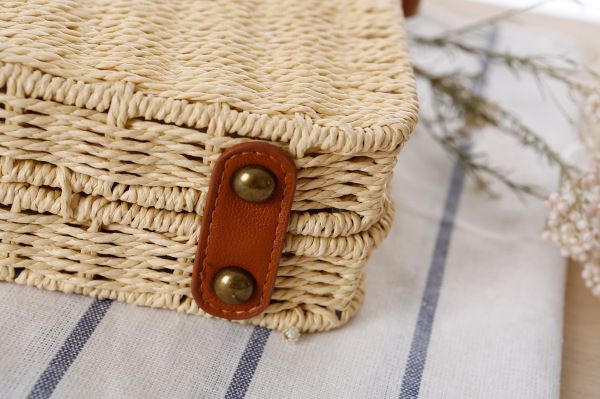 One Piece Candy Color Crossbody Small Square Box Simple Fashion Paper Rope Woven Bag Beach Women's Bag_voghion.com