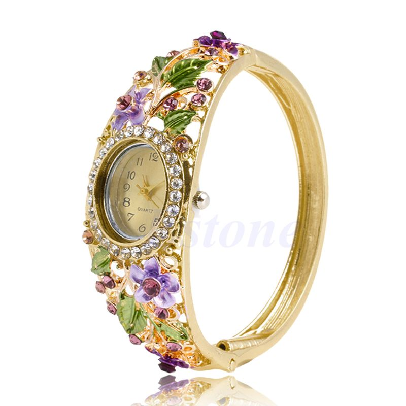 NUOVO orologio da polso analogico al quarzo con braccialetto a forma di fiore di cristallo da donna_voghion.com