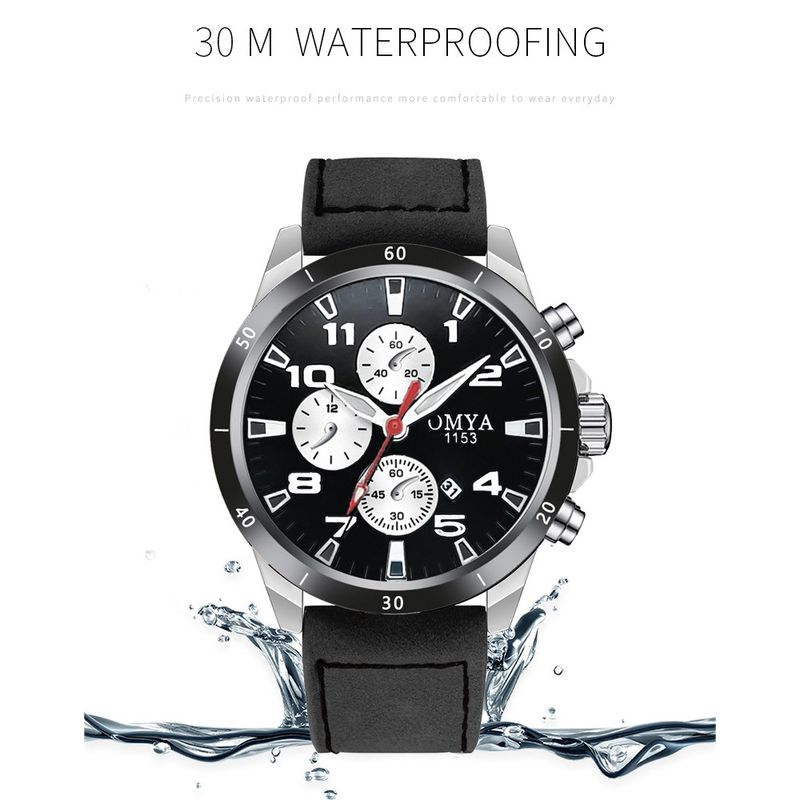 Leather Strap Watch Men's Quartz Watch Fashion Waterproof Watch_voghion.com