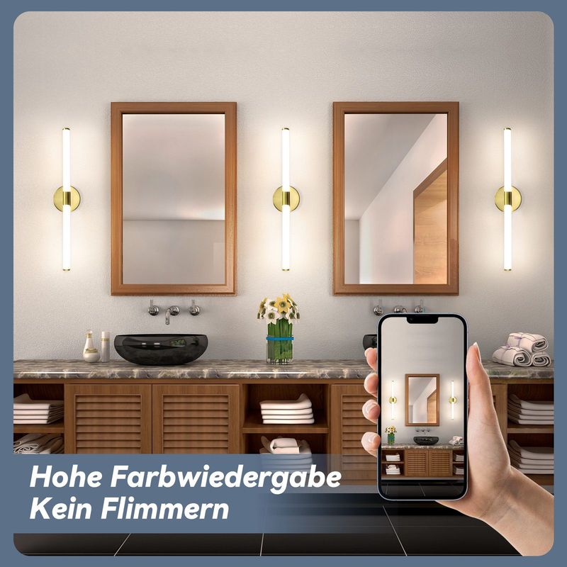 Glitzerlife LED Spiegelleuchte Gold Bad Wandlampe - 8W 60CM Badlampe Wandleuchte 4000K Neutralweiß Modern IP44 Wasserdicht Badlampe Für Badschrank Keller Küche_voghion.com